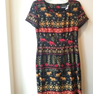 Vintage print square neck dress